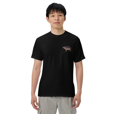 T-Shirt Nilpferdson gestickt auf Unisex mit schwerem Stoff – Schwarz