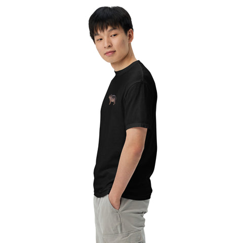 T-Shirt Nilpferdson gestickt auf Unisex mit schwerem Stoff – Schwarz