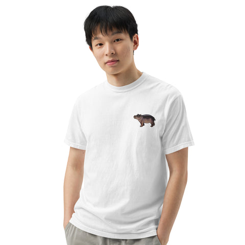 T-Shirt Nilpferdson gestickt auf Unisex mit schwerem Stoff – Weiß