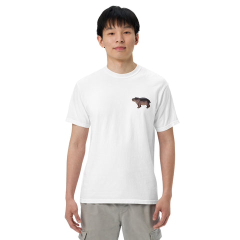 T-Shirt Nilpferdson gestickt auf Unisex mit schwerem Stoff – Weiß