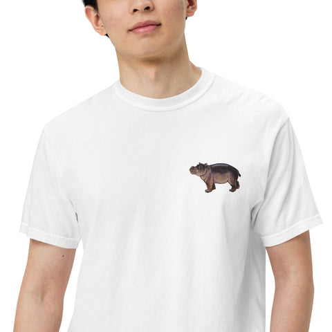 T-Shirt Nilpferdson gestickt auf Unisex mit schwerem Stoff – Weiß