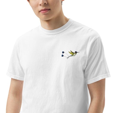 T-Shirt Kolibri gestickt auf Unisex mit schwerem Stoff – Weiß