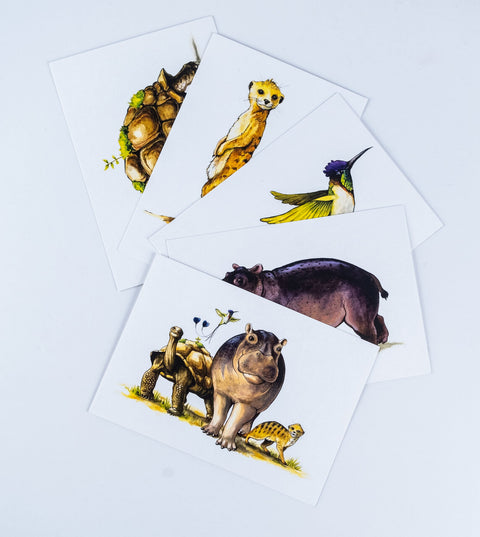 Postkarten-Set Nilpferdson Erdmannson Kolibri Schildegard und die Gang