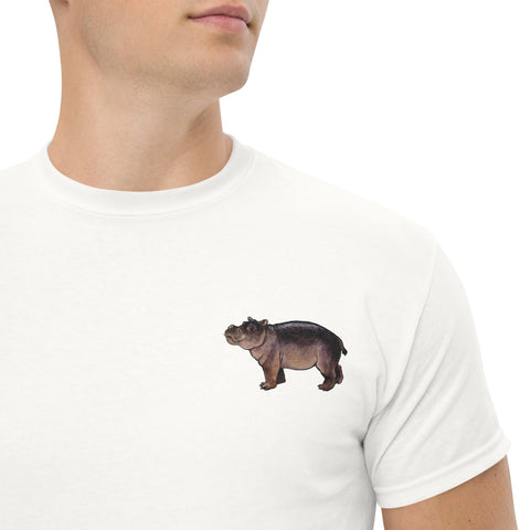 T-Shirt Nilpferdson gestickt auf Unisex – Weiß