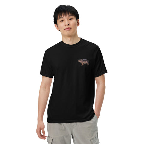 T-Shirt Nilpferdson gestickt auf Unisex mit schwerem Stoff – Schwarz