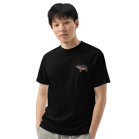 T-Shirt Nilpferdson gestickt auf Unisex mit schwerem Stoff – Schwarz