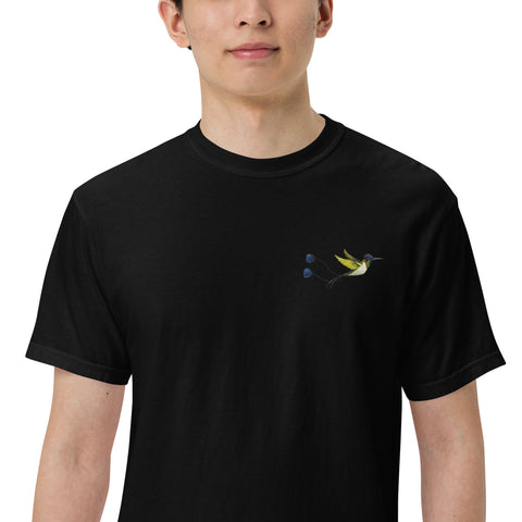 T-Shirt Kolibri gestickt auf Unisex mit schwerem Stoff – Schwarz
