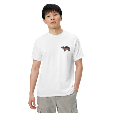 T-Shirt Nilpferdson gestickt auf Unisex mit schwerem Stoff – Weiß