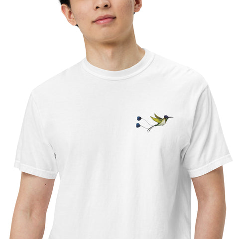 T-Shirt Kolibri gestickt auf Unisex mit schwerem Stoff – Weiß